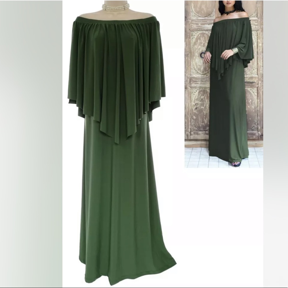 4X 26 28▪️OLIVE GREEN CAPELET MAXI DRESS Plus Size